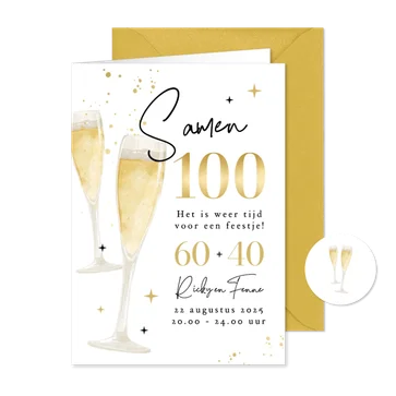 Uitnodiging samen 100 feestje champagne goud bubbels